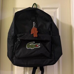 Lacoste Black Kids Backpack with Green Croc Patch